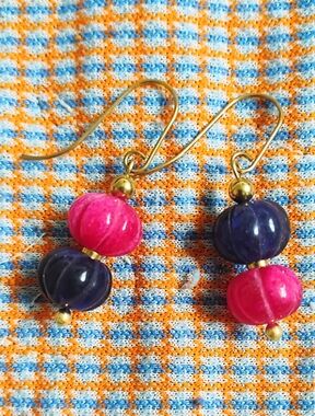 Handmade Carved Ruby + Sapphire Asymmetric Earrings